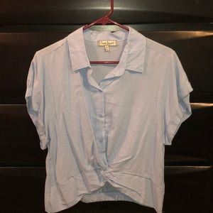 Blue button up top!